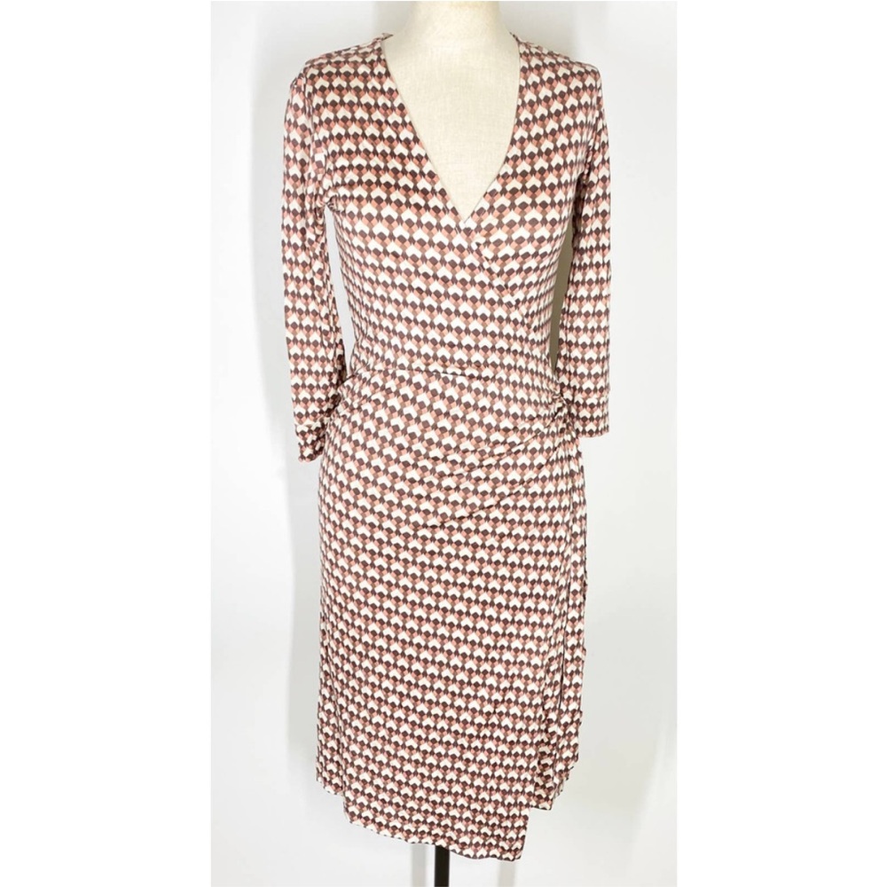 FRENCH CONNECTION Women's Printed 3/4 Sleeve Wrap Day Dress V-Neck Multicolor